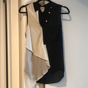 Haute Hippie Black and Cream Silk Tank